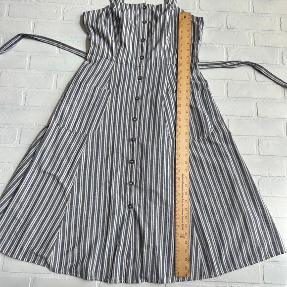 V by Violet Weekend Fit and Flare Button Blue Vertical Striped Pocket Dress -L - Picture 5 of 7